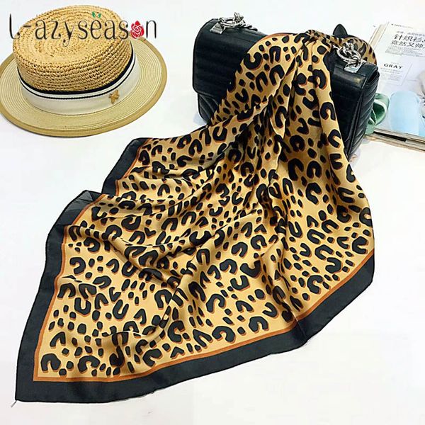 

2020 fashion women 70x70 cm square scarf silk feel satin leopard skinny retro head neck hair tie brand scarves headband women