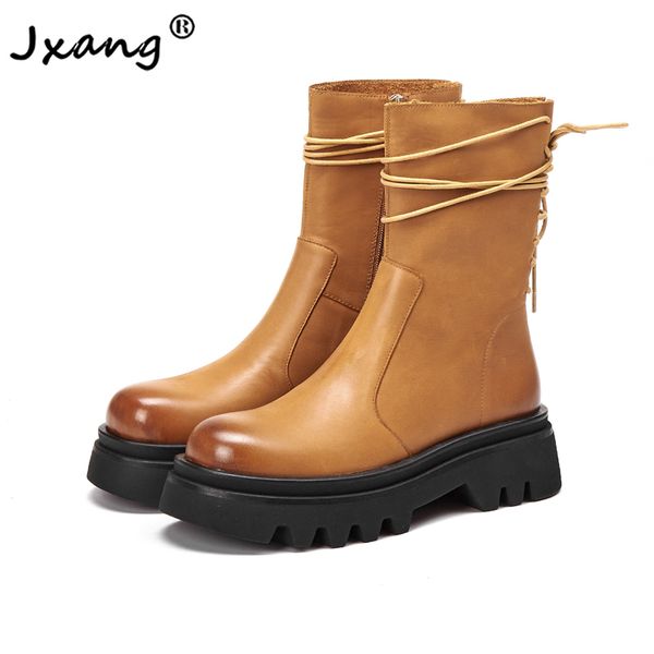 

jxang fashion women retro ankle boots spring autumn thick bottom zip woman girls knight boots casual all-match, Black