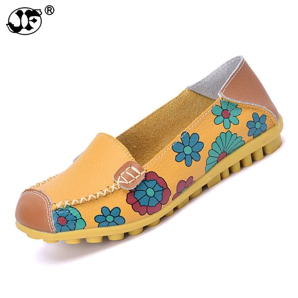 

appliques ballet summer flower print women genuine leather shoes woman flat flexible peas loafer flats, Black