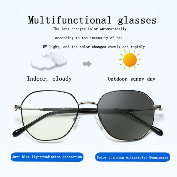 

sunglasses 2021 rmm polygon anti blue light discolored metal eyeglasses for men women multi-function pochromic glasses, White;black