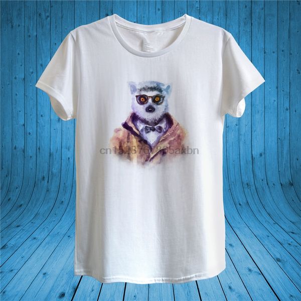 

watercolour lemur in suit glasses fun t-shirt design man women fitted summer o neck tee shirt