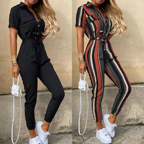 

women's casual print one-piece trousers cotton jumpsuit bib overall leopard print spliced vintage striped women bottoms pants, Black;white