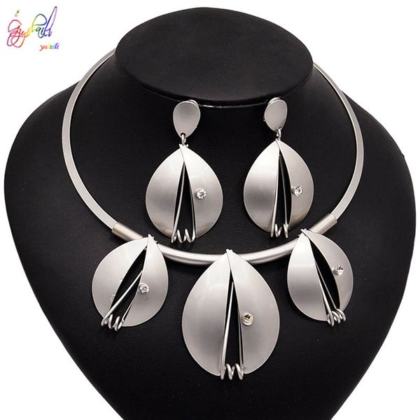 

yulaili bridal metal crystal water drop shape charm choker necklace earring jewelry sets for women girls gifts, Black