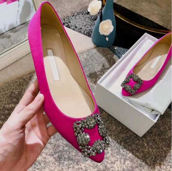 

women flat shoes m brand square buckle drill silk women shoes light mouth red wedding 34-42 no box, Black