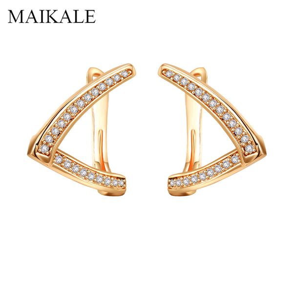 

maikale irregular geometric stud earrings with cubic zirconia turning earring zircon earrings for women new fashion jewelry, Golden;silver