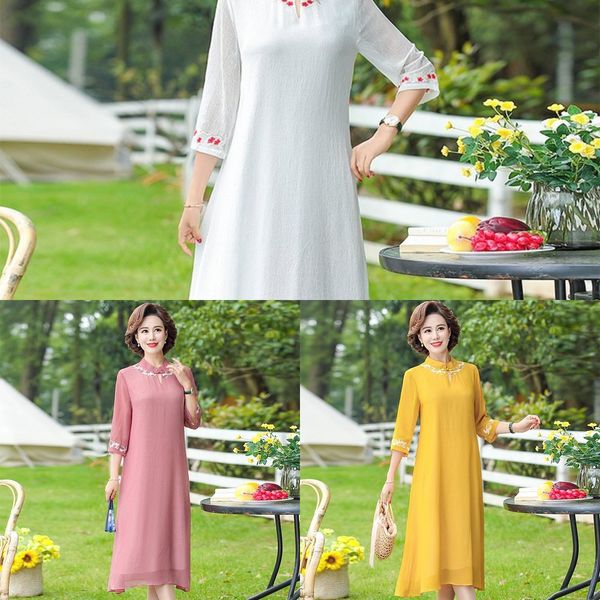 

2020 summer new artistic embroidered cropped skirt skirtembroidered cheongsam skirtsleeve mid-length dress improved tea clothing cheongsam s, Black;gray