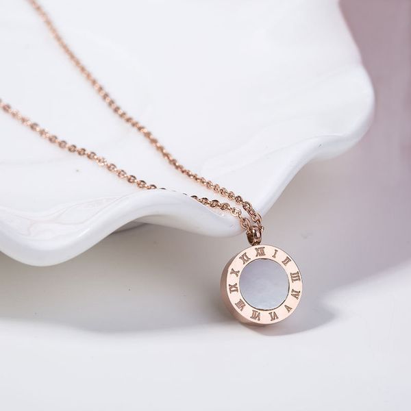 

titanium stainless steel jewelry 18k rose gold roman round necklace women's fashion all-match choker pendant, Silver