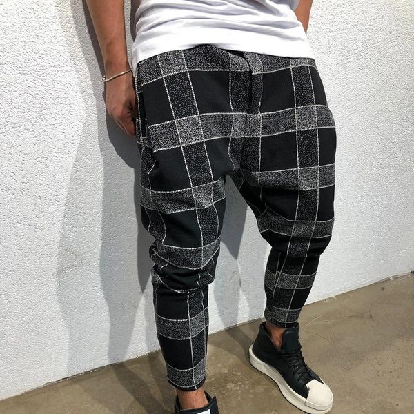 

men's pants men striped joggers 2021 brand houndstooth slim fit sweatpants mens casual ankle-length trousers male fashion, Black