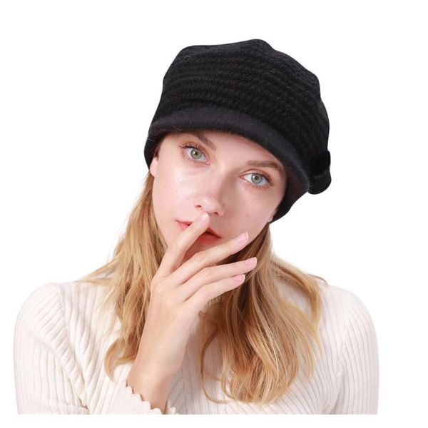 

berets lady autumn winter hat french artist retro style warm wool female knitted beanie solid color headwear, Blue;gray