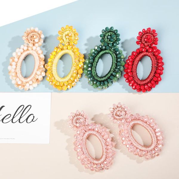 

dangle & chandelier bohemia crystal beads earring for women fashion oval geometric statement drop party wedding jewelry, Silver