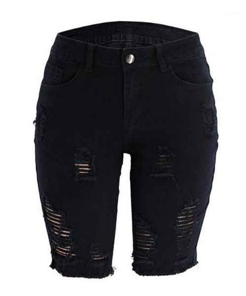

biker shorts women womens candy color jeans fashion ripped hole panelled jeans casual high waist knee length jeans, Blue
