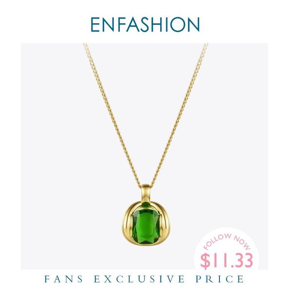 

pendant necklaces enfashion green stone choker for women gold color stainless steel glass necklace fashion jewelry holiday p3115, Silver