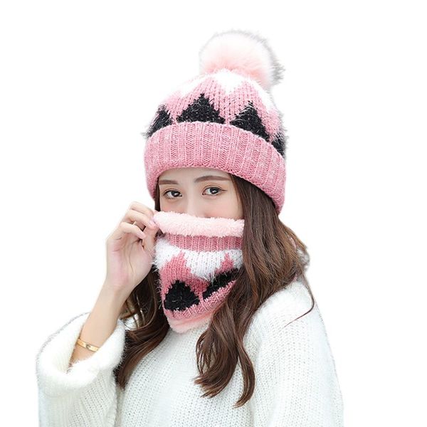 

women autumn winter hat collars set thickening ear protection windproof warm cap d08e, Blue;gray