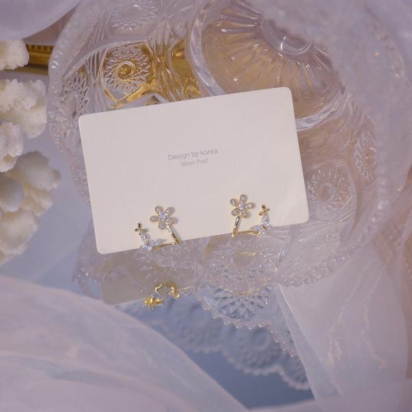 

stud shiny side accessories crystal butterfly earrings for women fashion jewelry cute small zirconia flower, Golden;silver