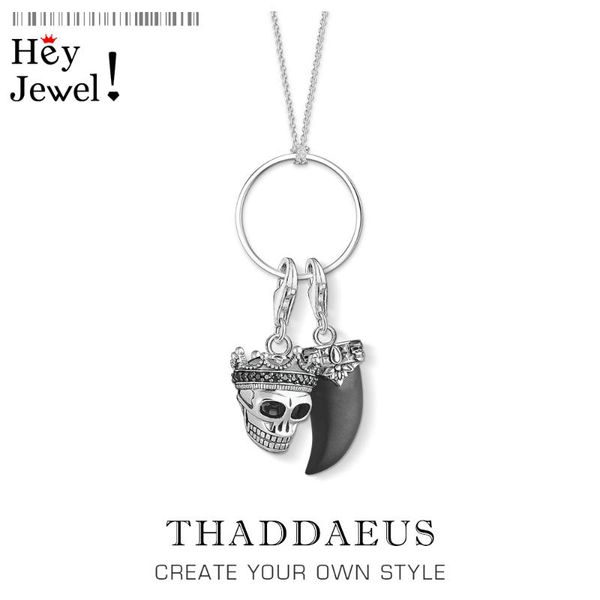 

charm necklace skull king & tooth,2020 spring fashion vitnage jewelry 925 sterling silver bijoux gift for women men