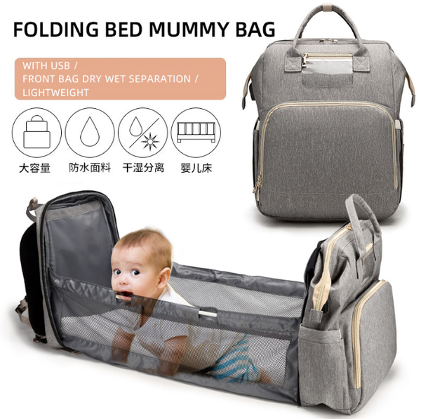 

diaper bags usb backpack foldable sunscreen baby bed crib bag large capacity insulation nursing stroller with changing mat