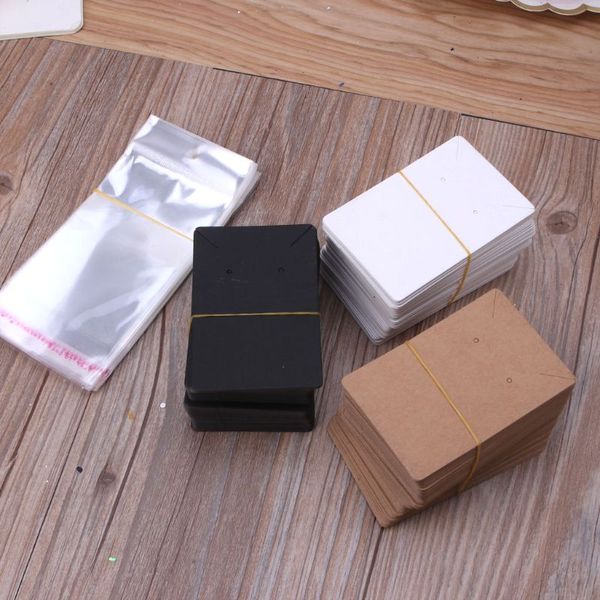

100pcs blank kraft paper jewelry packaging card tags used for necklace earring display cards with 100pcs self-seal bags, Pink;blue