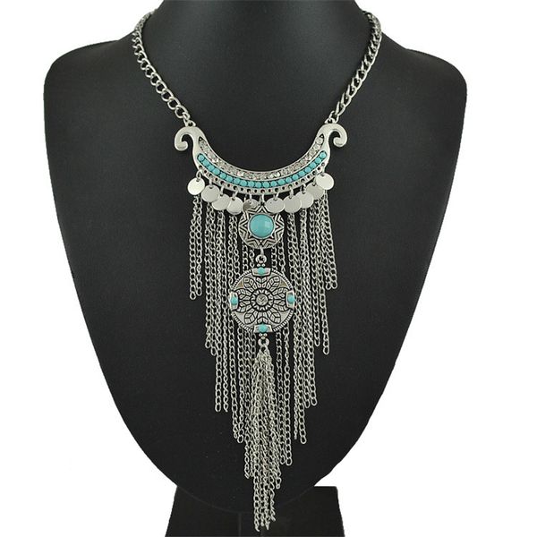 

tianzhe brand 2020 new bohemian chain fashion female tassel necklace national style short clavicle chain exotic style jewelry mi, Silver