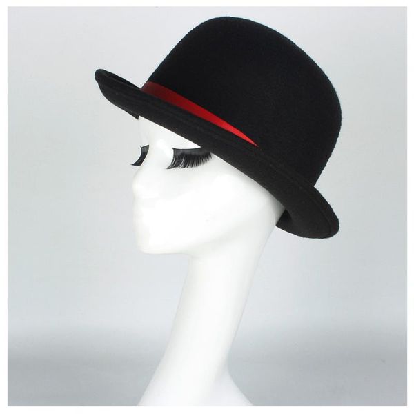 

stingy brim hats women wool felt bowler hat for lady satin lined fascinator party formal fedora costume magician cap, Blue;gray