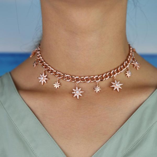 

chains multi star charms chokers necklaces for women miami chain choker necklace trendy female party girl jewelry adjustable, Silver