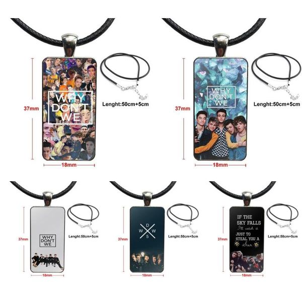 

for child why don't we bands steel color glass cabochon with rectangle shaped pendant choker necklace, Silver