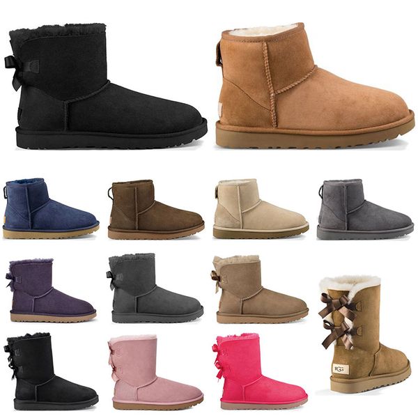 

new designer women classic snow boots ankle short bow fur boot for winter black chestnut fashion women shoes size 36-41