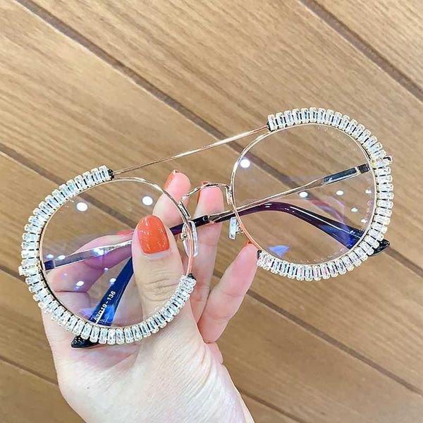 

zircon oversized sunglasses 2020 luxury round sun glasses women clear lens eyeglasses shades for women oculos feminino, White;black