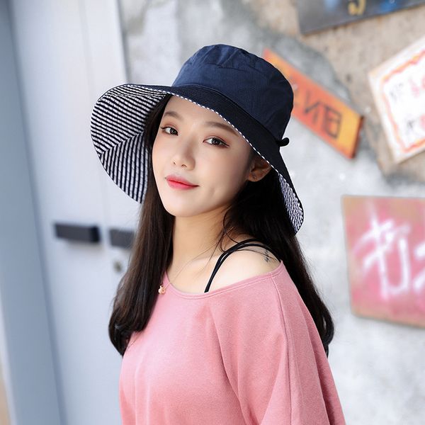 

stingy brim hats women bucket sun visor fisherman's caps two side wearing uv protection fashion leisure for outdoor travelling camping, Blue;gray