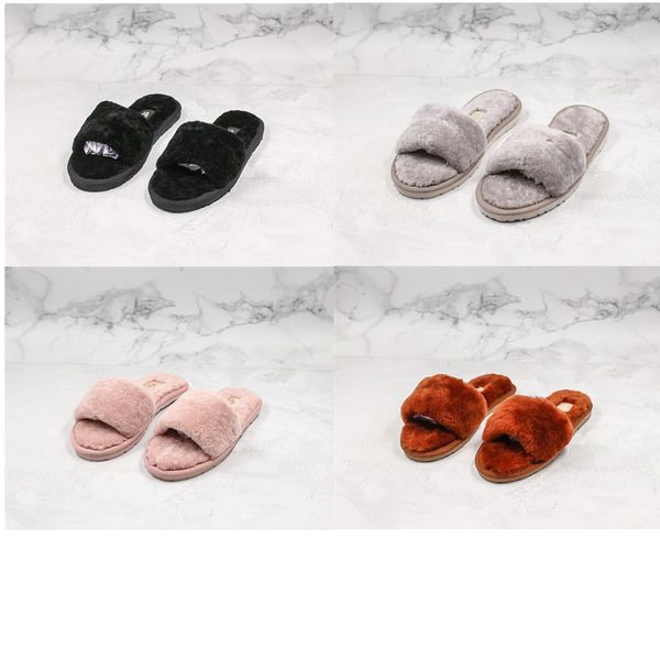 

fashion australia wgg pure wool fur womens slippers shoes for girls slides treadlite shearling 10mm insole winter warm plush flat 35-40, Black;grey
