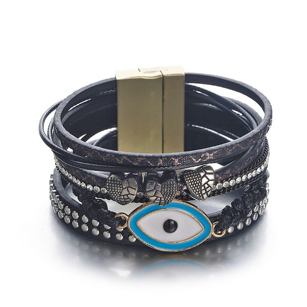 

charm bracelets fashion leather magnet buckle & banglets for women metal crystal heart eye weave bracelet lady simple jewelry, Golden;silver