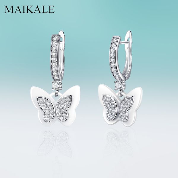 

dangle & chandelier maikale trendy white ceramic drop earrings butterfly inlay cubic zirconia for women jewelry brincos, Silver