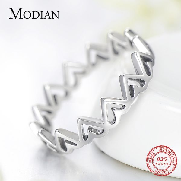 

modian нерегулярные сердца стекируемые палец кольцо мода стерлингового серебра 925 простые нежные кольца для женщин романтизма fine jewelry, Golden;silver