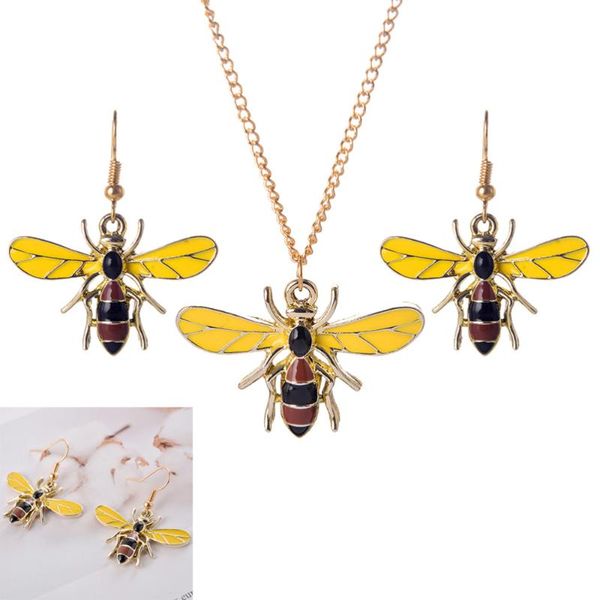 

2pcs necklace and earrings set alloy bee pendant cartoon hook earrings chain necklace jewelry set for girls ladies women, Silver