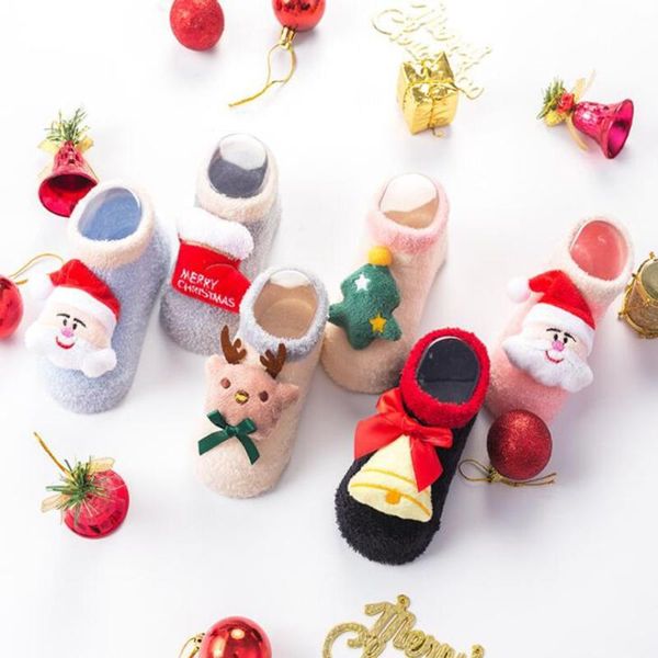 

baby christmas socks baby step socks girl anti-slip wool floor winter warm footwear kids newborn supplies christmas plays, Pink;yellow
