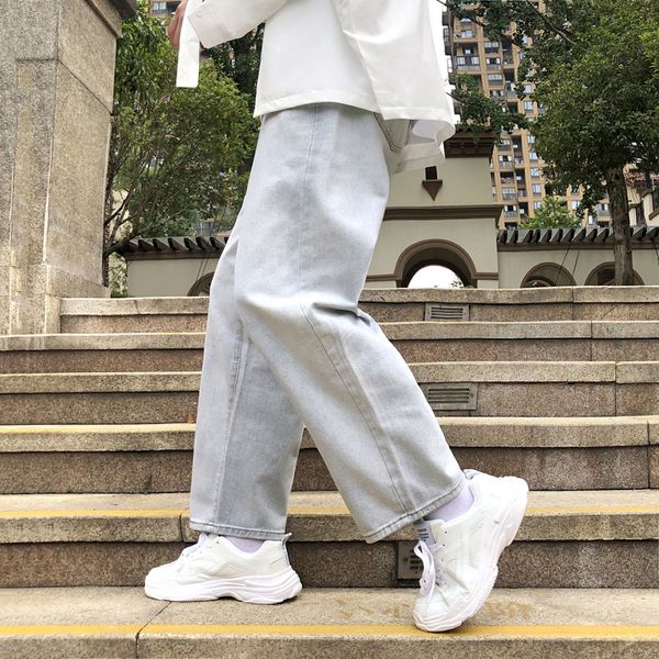 

summer solid color straight men simple jeans korean-style trend versatile loose ular brand pants, Blue