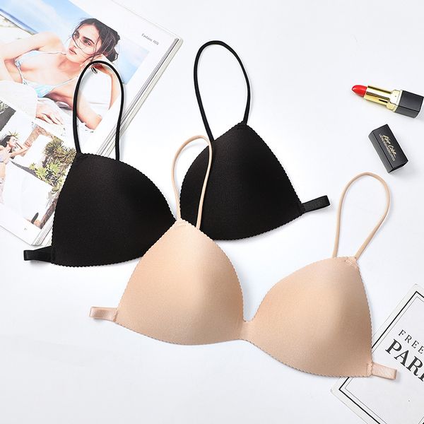 

bras women's french thin triangle cup back buckle gathered no steel ring bra beautiful underwear seamless push up, Red;black