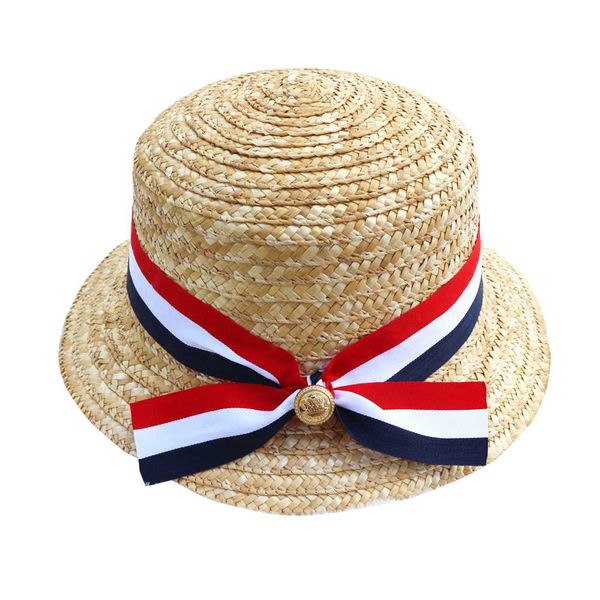 

wide brim hats 2021 summer sweet sun hat beach ribbon bow straw cap short flat for women british style, Blue;gray