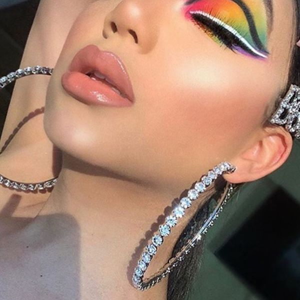 

big black hoop earrings for women crystal round dangle super large rhinestone jewelry pearl hyperbole ab colour bijoux simple, Golden;silver