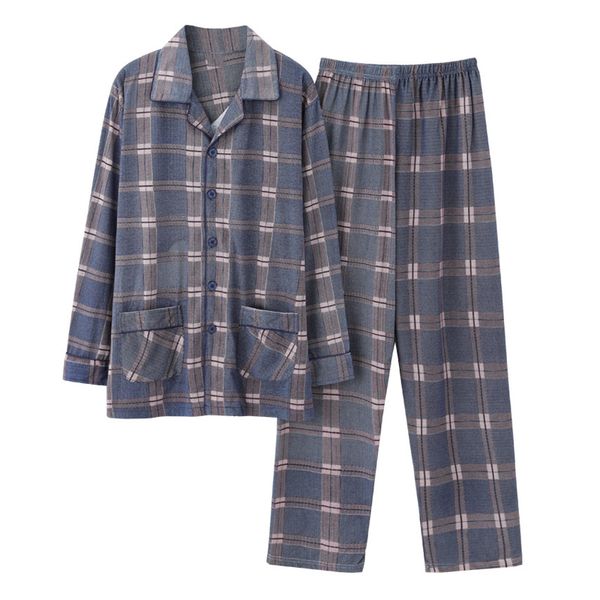 

men's sleepwear 4xl plus size men pajamas sets long sleeve male pajama set mens 100% cotton for suit homewear, Black;brown