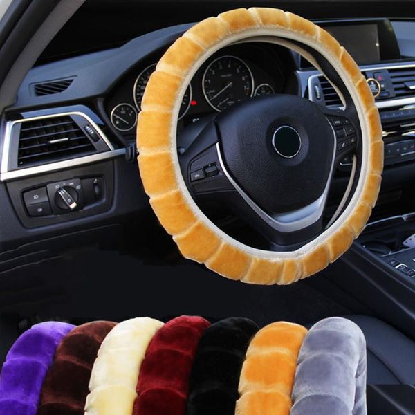 

car warm short wool plush car steering wheel cover comfortable anti-slip for 36-40cm elastic steering-wheel protector