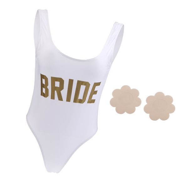 

bride letters print swimsuit costume one-piece wedding party swimwear l 10 pairs satin petal breast covers breast pads, White;black