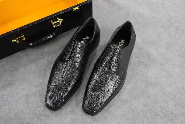 

classic men's black crocodile leather pattern lace-up cowhide business wear hard-wearing shoe designer shoes