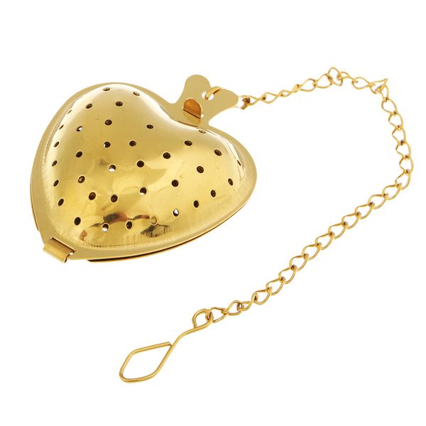 

heart model w/long chain loose leaf snap tea infusers mesh strainer filter