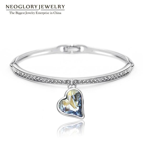 

neoglory charm heart bangles & bracelets for women austrian crystal rhinestone hand female jewelry wholesale blue 2020 js4 he1, Black