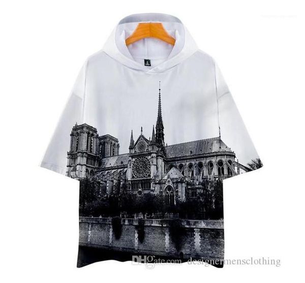 

sleeve hoodies women 3d printed o-neck fashion tshirt male causal clothes notre dame de paris men short, Black