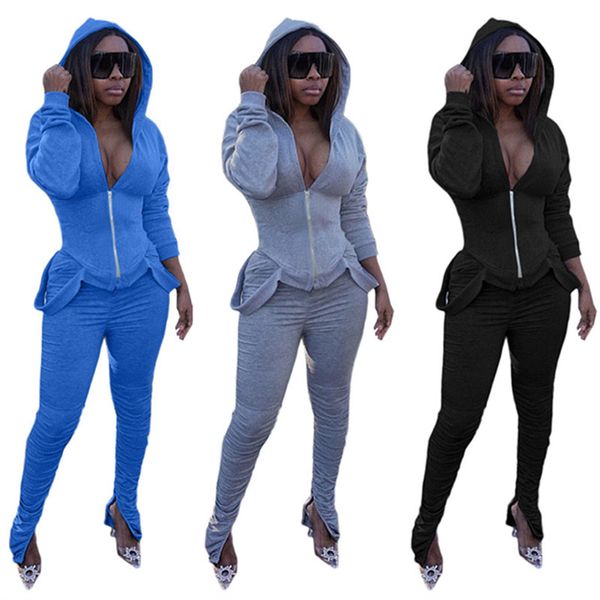 

women designer two piece outfits hooded zipper coat sweatshirt + pants trousers tracksuit fashion ladies sportswear set autumn suit clothing, White