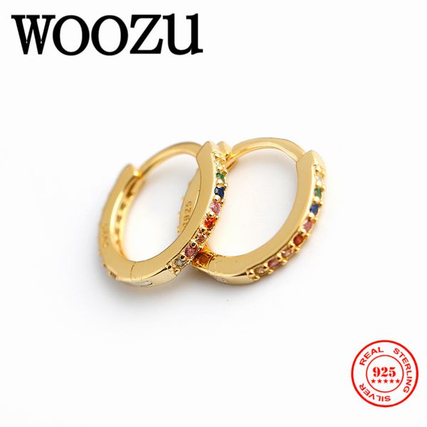 

hoop & huggie woozu real 925 sterling silver colored zircon simple chic circle earrings for fashion women party wedding rock ear jewelry, Golden;silver