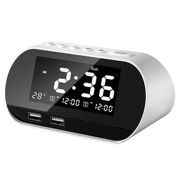 

radio digital alarm clock, clock with fm and usb charging interface, calendar / temperature display white