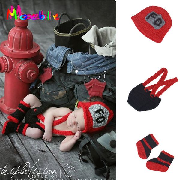 

red&black color infant baby boy crochet firefighters pgraphy props newborn fireman outfits baby crochet clothing mzs-16080, Yellow