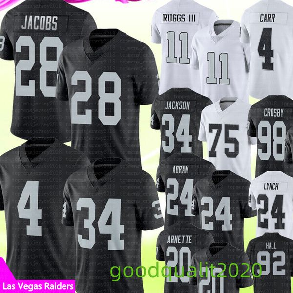 

28 josh jacobs las\rvegas\rraider derek carr jersey henry ruggs iii bo jackson howie long johnathan abram maxx crosby lynch arnette, Black